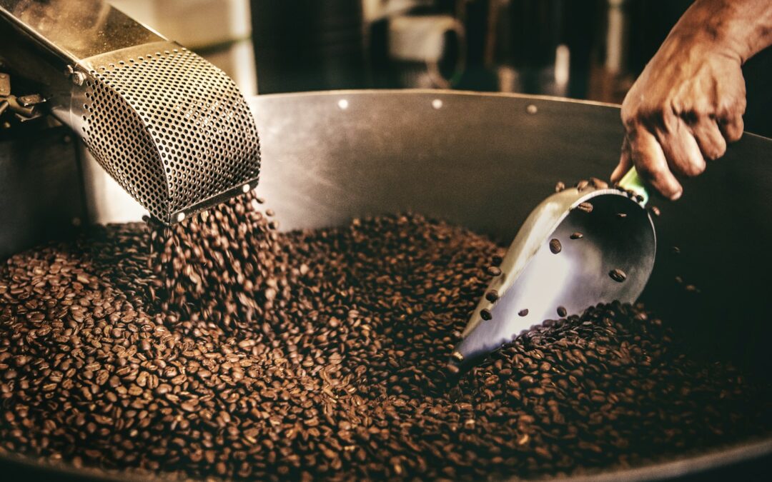 black and white ceramic fish figurine on black and brown coffee beans